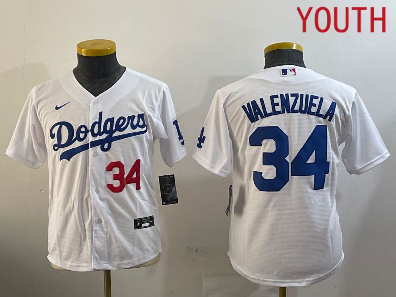 Youth Los Angeles Dodgers 34 Valenzuela White Game 2024 Nike MLB Jersey style 1029
